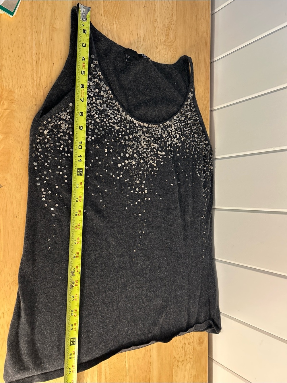 Eileen Fisher L large Sequin tank top Organic Cotton cashmere mix gray sweater - Picture 13 of 16